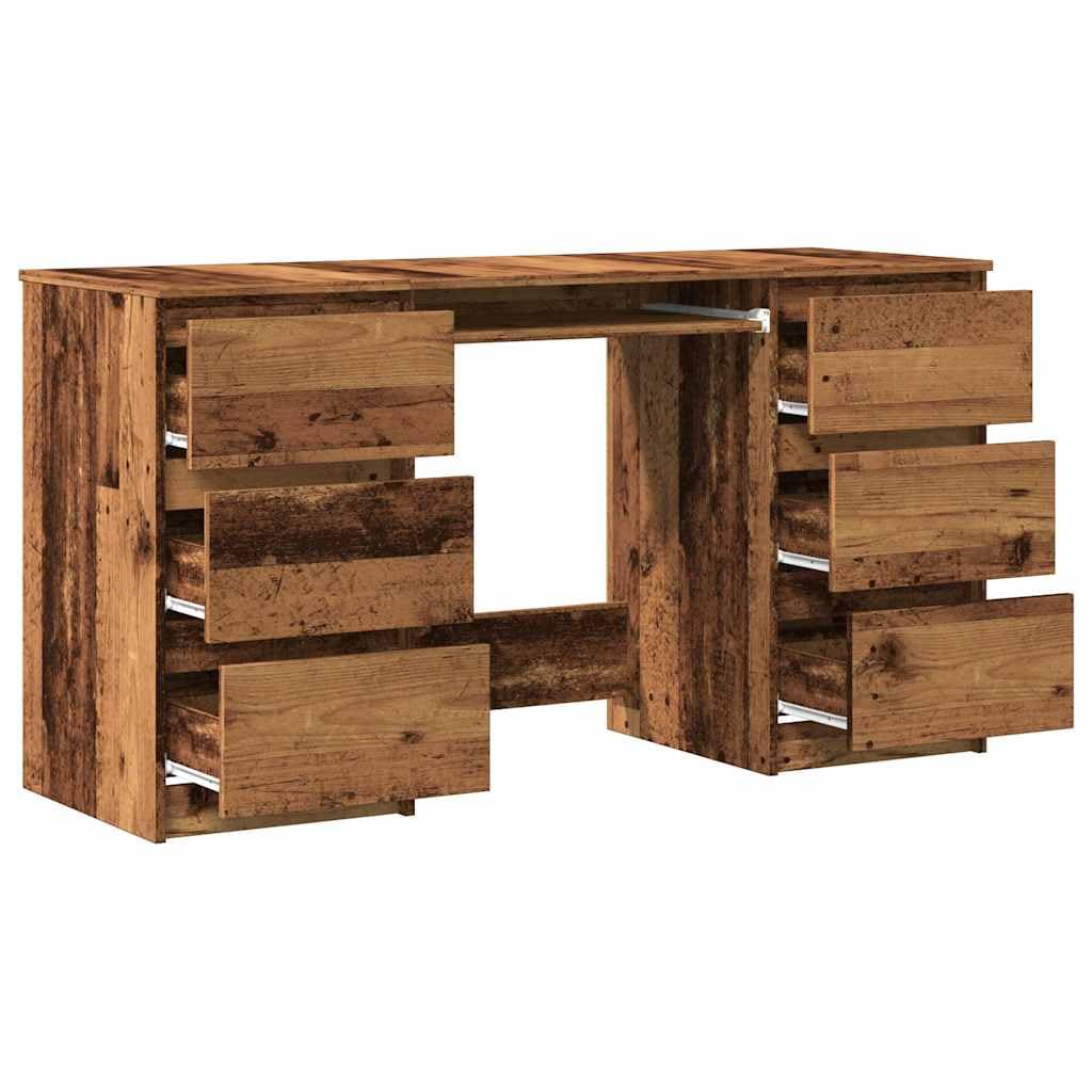 Scrivania effetto legno anticato, 140 x 50 x 77 cm, con 6 cassetti, spazioso piano per ufficio e home office, scrivania con spazio portaoggetti, design minimalista