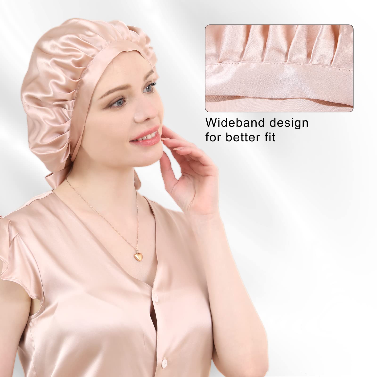 DAISYSILK Gorro de seda de morera 100 % para dormir, envoltura para el cabello para mujer, gorro de dormir antiencrespamiento con elástico que se mantiene en la cabeza