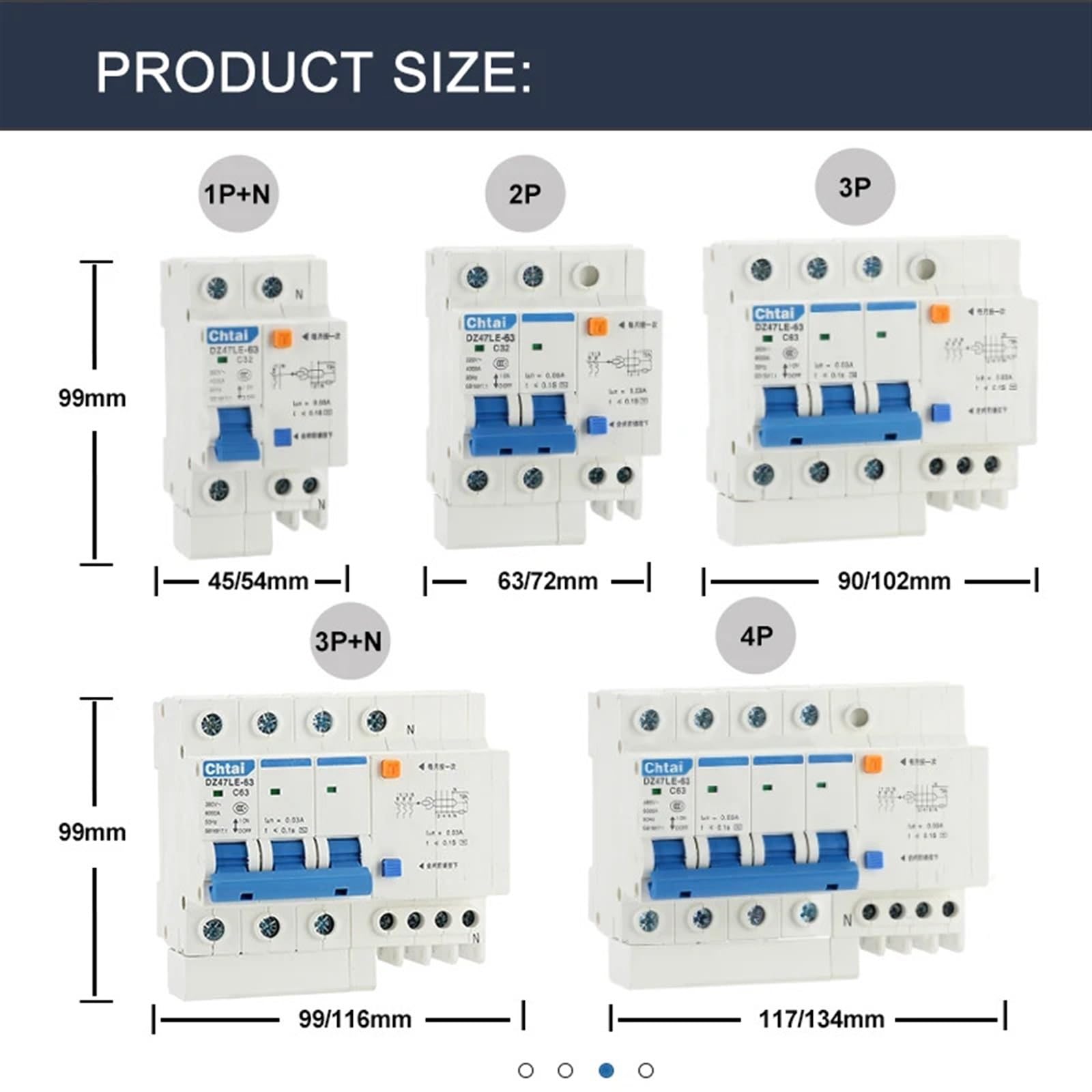 DZ47LE-63 1P + N 2P 3P 3P N 4P RCBO 63A szyna DIN wyłącznik ochrony prądu szczątkowego Mini wyłącznik różnicowy do użytku domowego (1P N,32A)