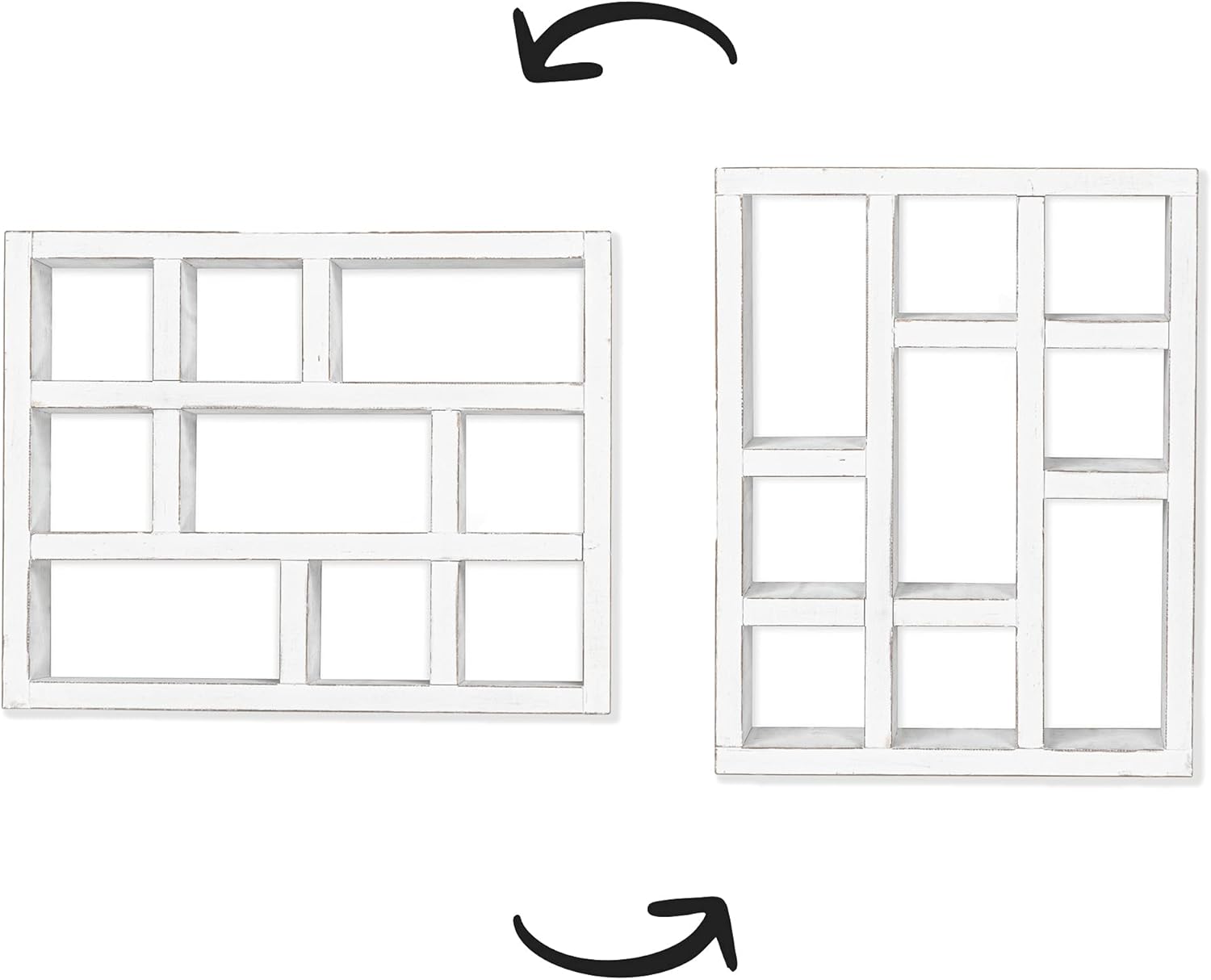 Ilyapa Knick Knack Shelf, Weathered White Wood - Wall Mount or Freestanding Organizer Stand for Oils, Coffee Mugs, Crystals, Rocks, Curios & More