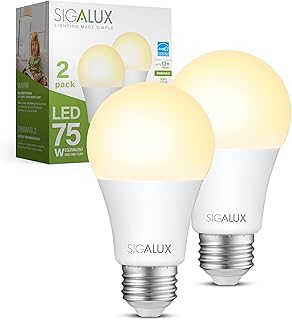 Sigalux A19 LED Light Bulb Energy Star Certified, 75 Watt Equivalent Dimmable LED Bulb, 11.5W 1100LM Soft White 2700K, E26...