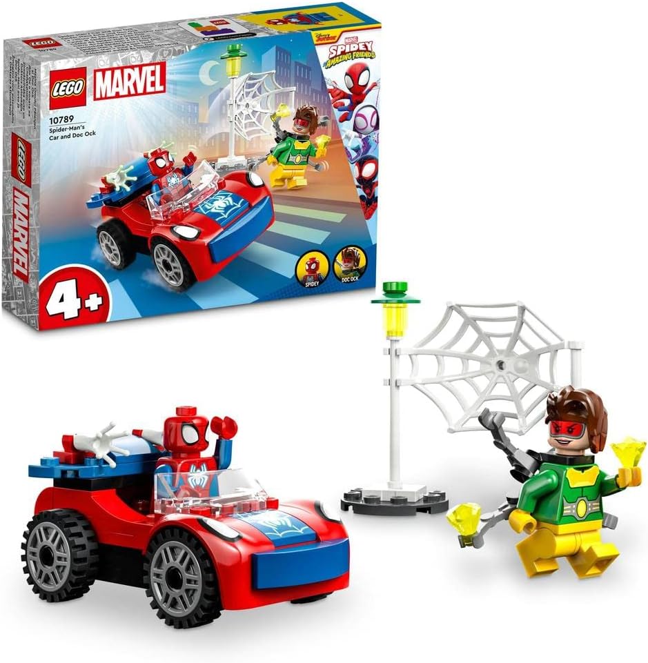 LEGO 10789 Marvel Spider-Man's Car and Doc Ock Set, Spidey and His Amazing Friends Buildable Toy for Kids 4 Plus Years Old with Glow in the Dark Pieces