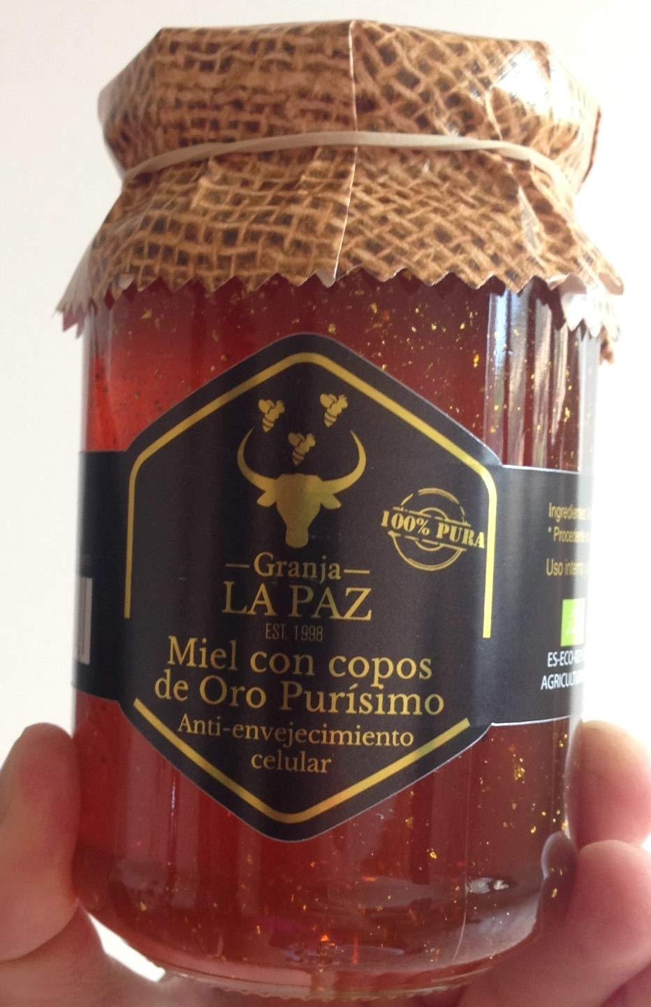 Miel orgánica con Puro Oro 24k "Granja La Paz" 500 gr. 100% española
