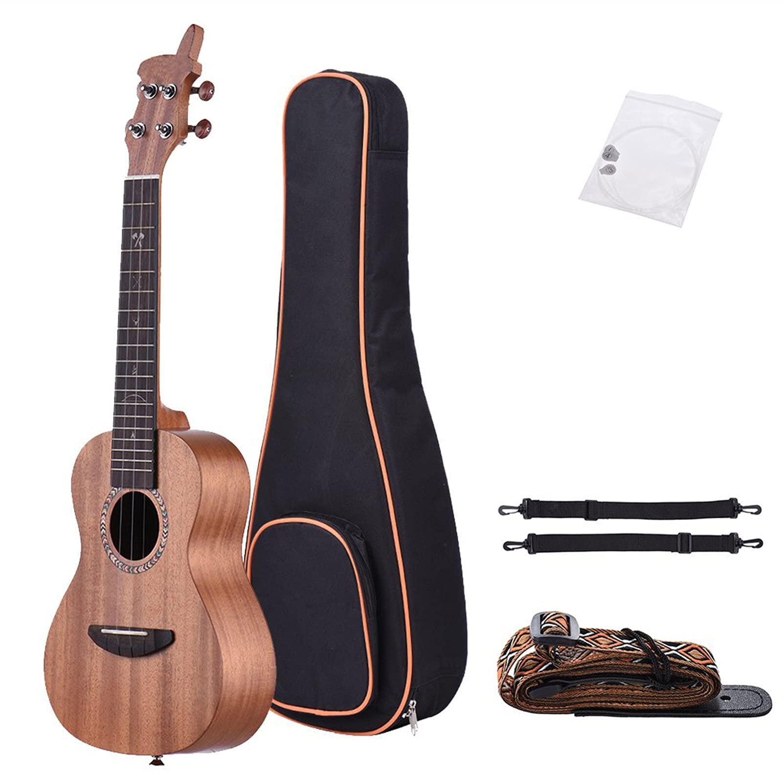 Ukulele koncertowe Początkujący Ukulele 21" zestaw Ukulele Akustyczny Ukulele Drewniany Sopranowy Ukelele Mahoń Drewna Węgla Struny Z Wyściełaną Torba Przenośna Struny Pasek Tuner
