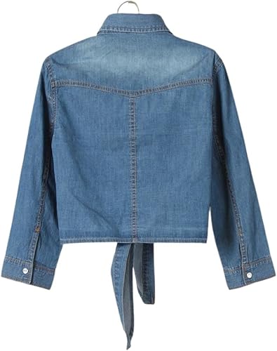 Miniatura 2 de happlan Camisa corta corta de mezclilla con solapa y manga 34 para mujer