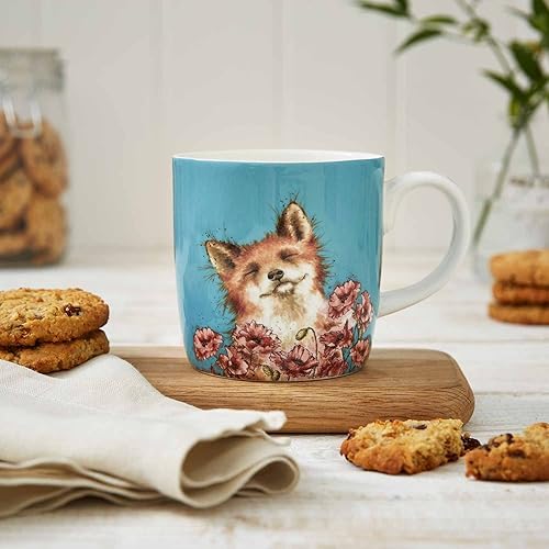 Miniatura 5 de Royal Worcester Wrendale Designs Poppy Field - Taza de café grande de 14 onzas con diseño de zorro, hecha de porcelana fina, apta para microondas y