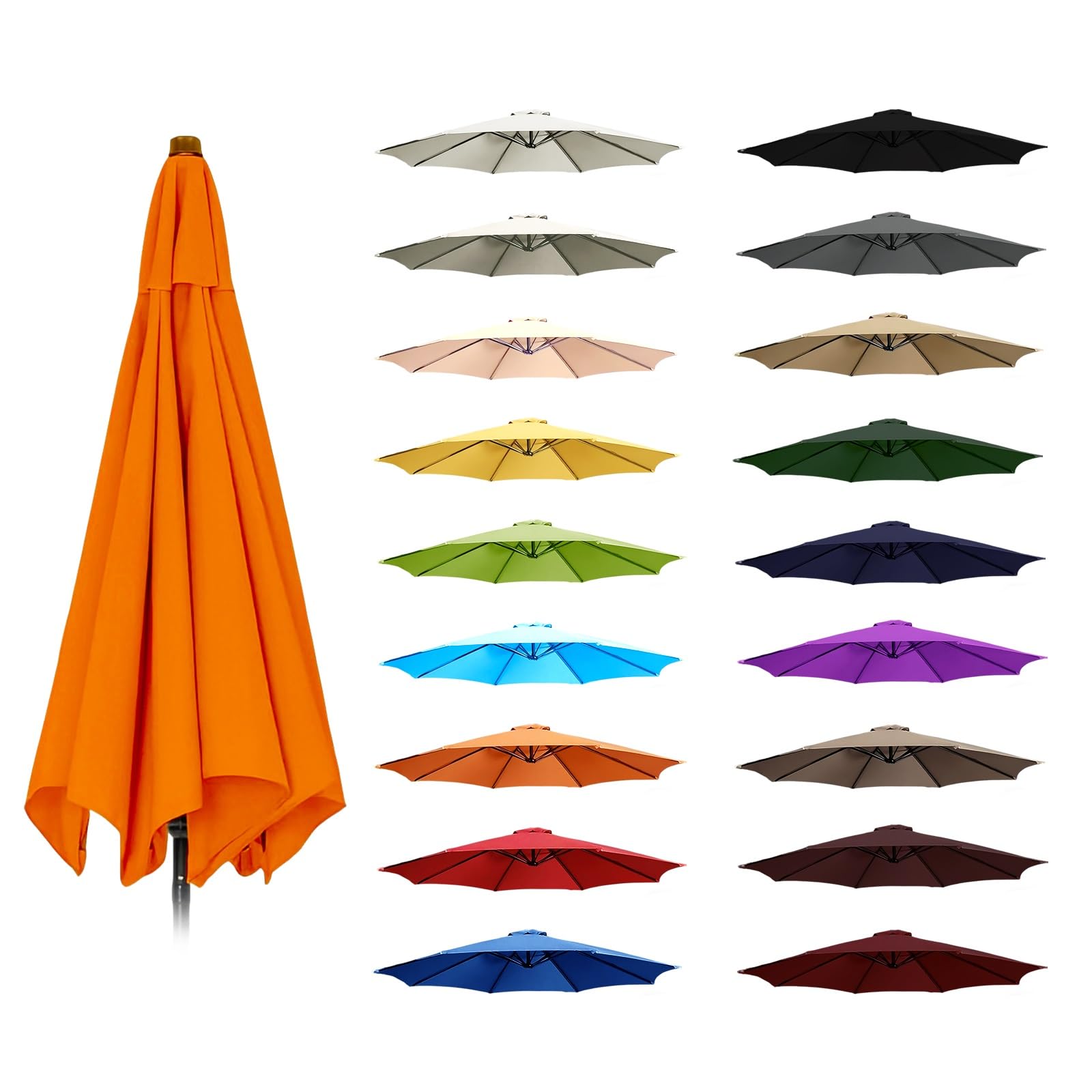 ALDNMBR 6.5ft To 11.5ft Thick Polyester Umbrella Replacement Canopy Fade Tear Resistant Reinforced Rib Pocket Top Vent Sunproof 6&8 Rib Patio Garden Parasol Top Multi Color Orange 7.5FT/2.30M-8Ribs