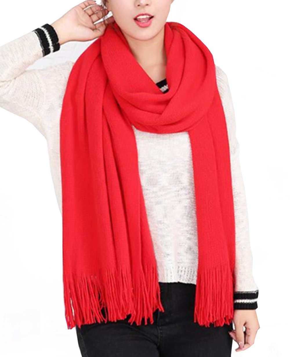 Wander AgioWomen's Warm Long Scarves Winter Scarfs Pure Color Scarf Tassel