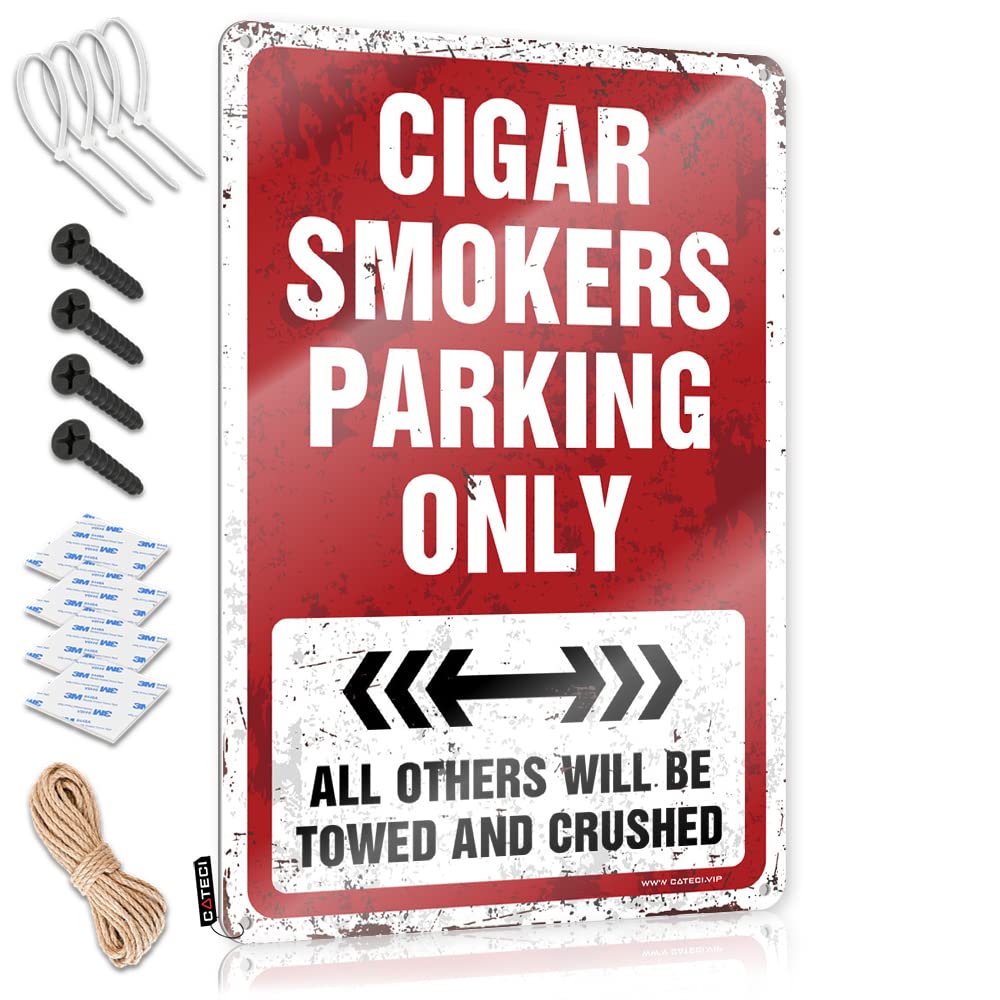 Signs Western Vintage Wall Art, Rustic Retro Haves Tin Sign For Home Bar | 8x12 Inch Cigar Smokers Parking Only Perfect For Office Decor(30X40CM)