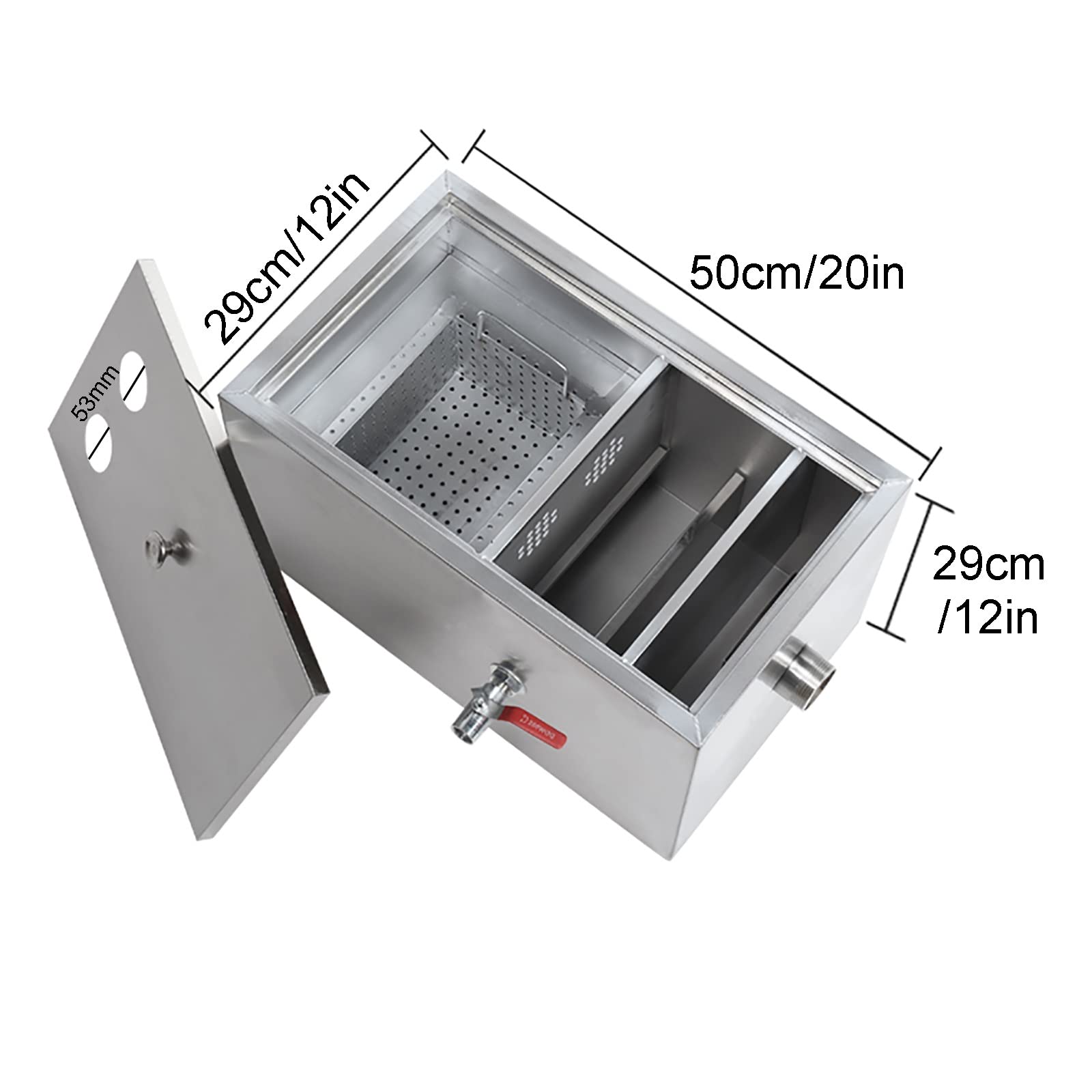 Intercepteur à Graisse, Intercepteur Graisse, Bac à Graisse en Acier Inoxydable avec Déflecteurs Amovibles Séparateur Huile-eau Sous Évier pour Restaurant Usine Maison Cuisine ( Size : 50x29x29cm )