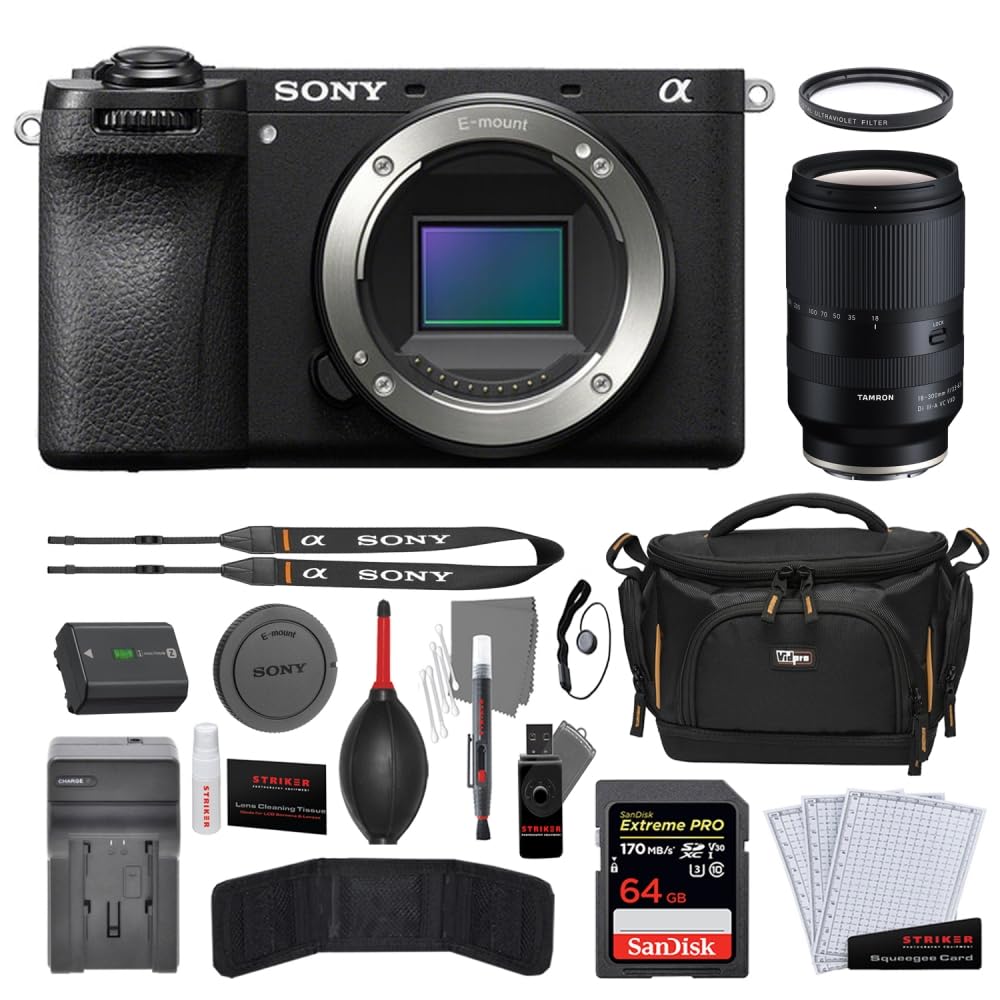 Sony a6700 Mirrorless Camera Bundle with 18-300mm f/3.5-6.3 for Sony E + 64GB Memory Card + UV Filter + Camera Case + Photo Starter Kit + Charger (7 Items)