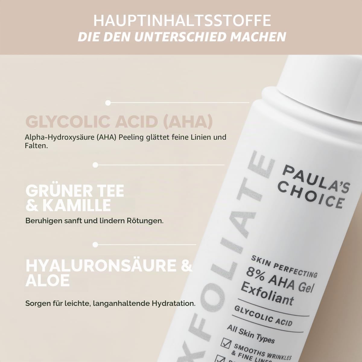 Paula's Choice Skin Perfecting 8% AHA Peeling Gel – Glättet Feine Linien und Falten – Anti-Aging Gesichtspeeling mit Glykolsäure – Weiche & Glatte Haut – Alle Hauttypen – 100 ml