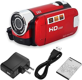 Handheld Video Camcorder FHD 16x Digital Zoom, Tragbar DV Digital Camera with COMS Sensor, Builtin Speaker, 270 ° Rotary Screen, Video Camera for Kids(Red)
