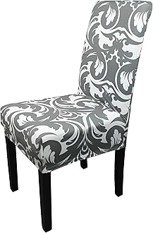 Printed High-Back Chair Covers for Dining Room Chairs – Spandex Stretch, Universal Armless Chair Protective Slipcover for Kitchen, Wedding, Party, Banquet & Hotel, Abstract Zebra - Grey, Pack of 1