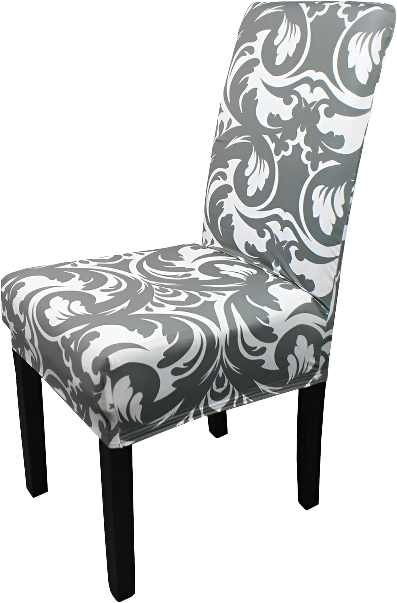 Printed High-Back Chair Covers for Dining Room Chairs – Spandex Stretch, Universal Armless Chair Protective Slipcover for Kitchen, Wedding, Party, Banquet & Hotel, Abstract Zebra - Grey, Pack of 1
