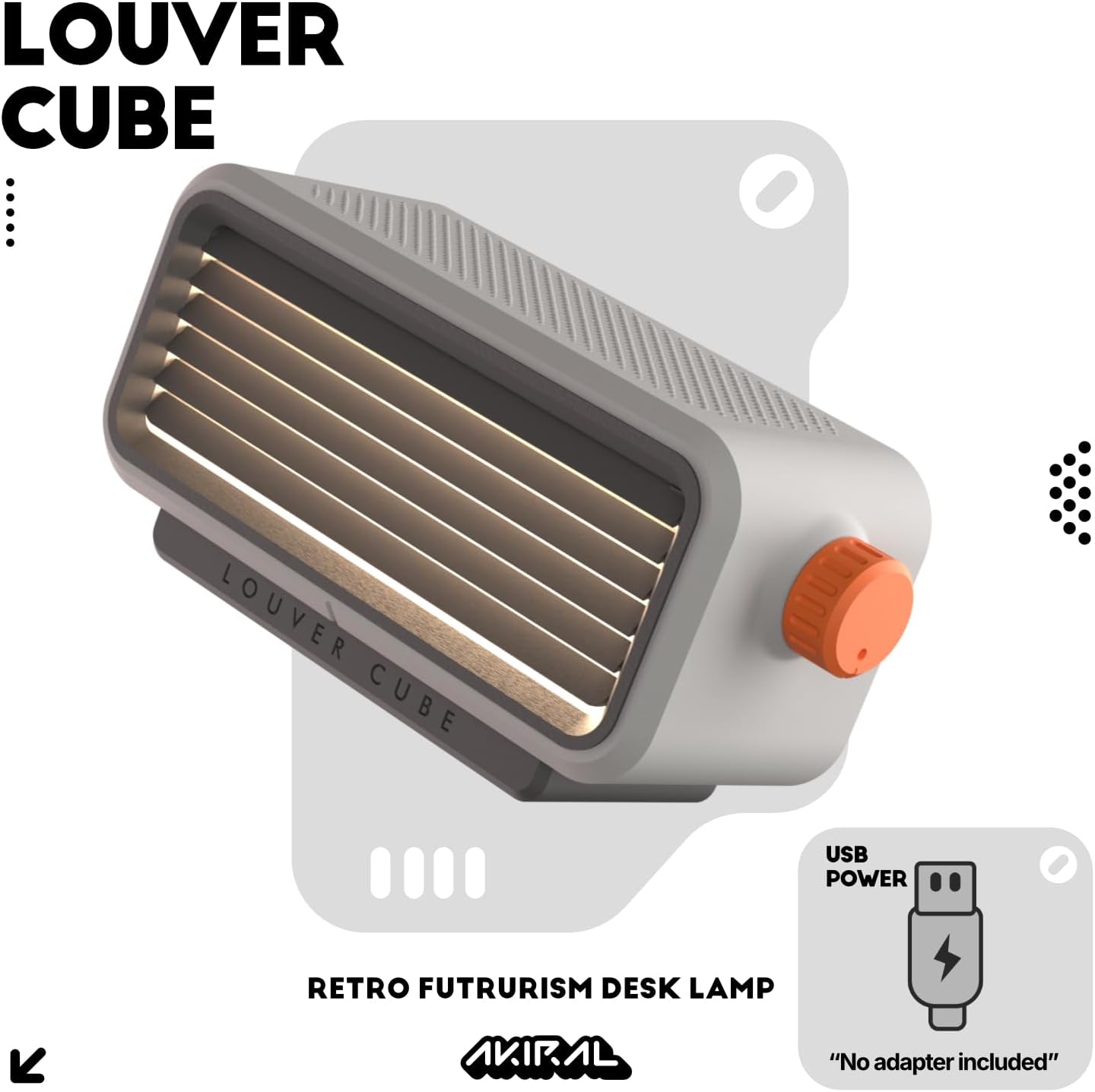 Modern Table Lamp, Mechanical Louver Desk Lamp for Desk Setup & Workspace Decor, USB Powered Sculptural Minimalist Design – Louver Cube, Gray