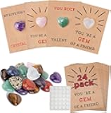 Drkicsy 24 Pack Valentines Cards with Heart-Shape Crystals Stones, Valentines Day Cards for Kids, DIY Exchange Gemstone Cards Gifts Kids Heart Stone Cards Funny Gifts for Boys Girls (24Pcs/Set)