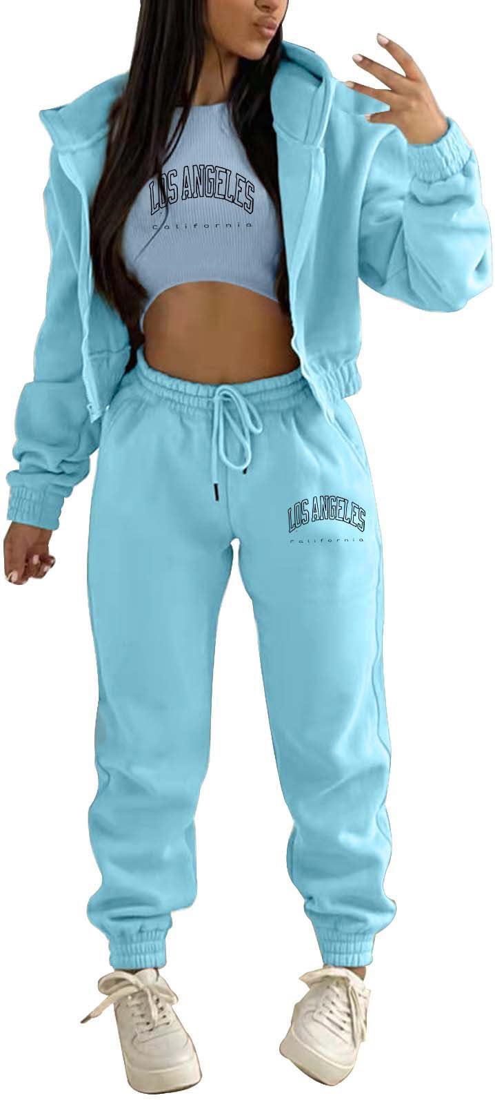 3 Piece Lounge Sets For Women Pants Casual Tracksuit Zipper Hooded Sweatshirt Pants And Top Vest Jogger Outfits