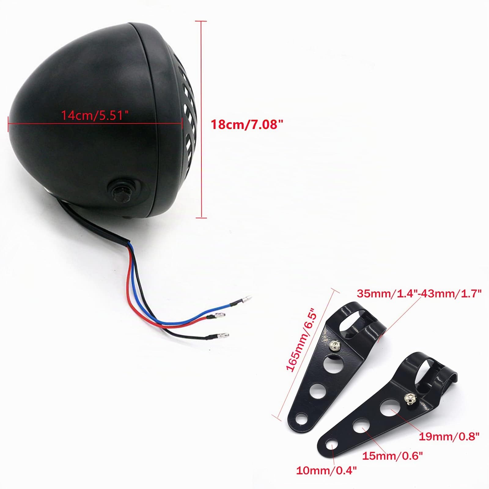 Faro rotondo per moto da 7" con griglia personalizzata e supporto di montaggio, faro anteriore universale retrò nero per moto per Softail Street Glide Chopper Cruiser CG125