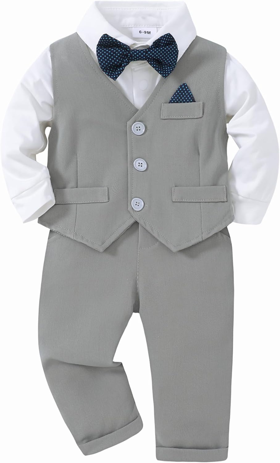 Toddler Baby Boy Gentleman Suits 4PCS Shirt+Vest+Bow Tie+Pants Baby Boy Sets for 3-24M
