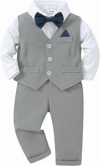 Toddler Baby Boy Gentleman Suits 4PCS Shirt+Vest+Bow Tie+Pants Baby Boy Sets for 3-24M