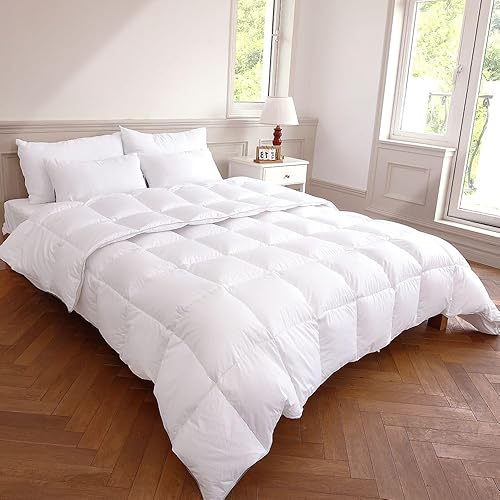 All Season 50Oz Fill Down Comforter Queen Size w/odorless greyduck Down,Soft &Noiseless Cover 400thread Count for Noise Sensitive Sleeper, Hotel Collection Lightweight Duvet Insert 90 * 90Inch
