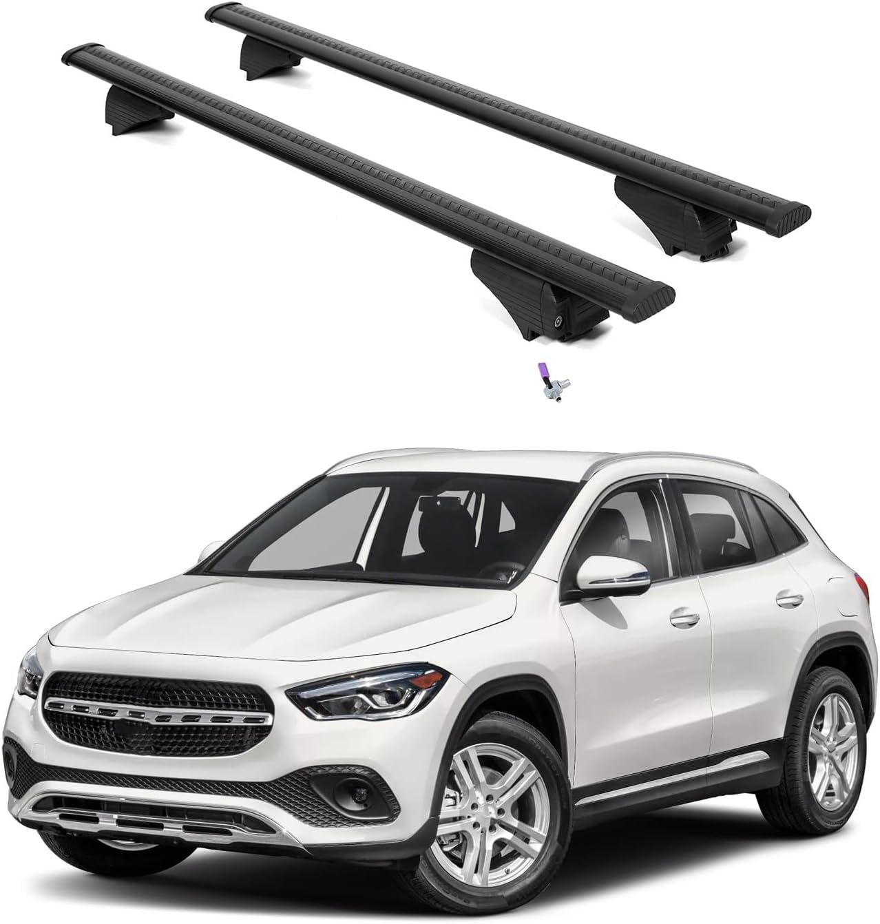 ERKUL Roof Rack Cross Bars for Mercedes Benz GLA 2021-2026 | Aluminum Crossbars with Anti Theft Lock for Rooftop | Compatible with Flush Rails - Silver