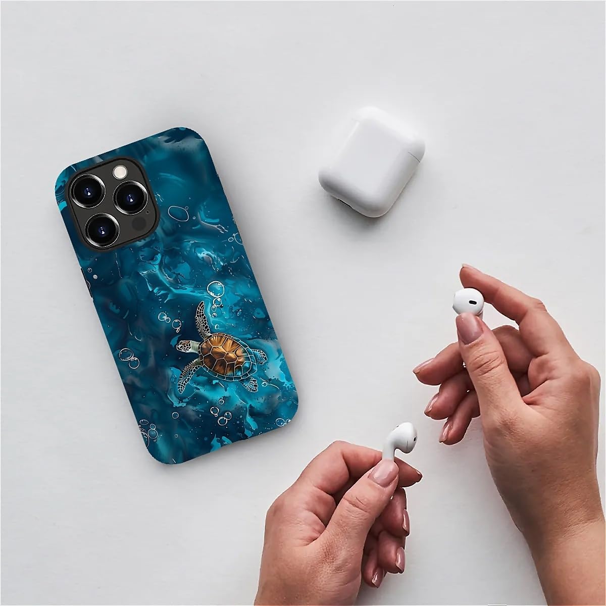 Compatible with iPhone 15 Pro Case, Ocean Turtle Blue Pattern Print Phone Case Funny Liquid Silicone Case Impact Resistant Anti-Scratch Shockproof Protective Cover image 4