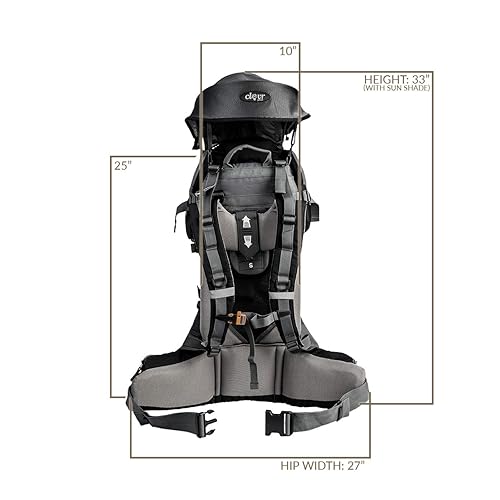 Miniatura 7 de ClevrPlus Canyonero - Mochila de campamento para bebé, senderismo, niños pequeños, con soporte y visera para el sol, color negro