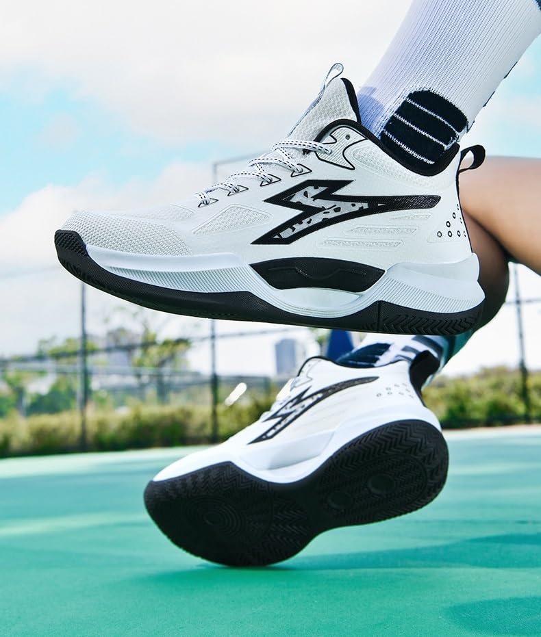 Męskie buty do koszykówki są oddychające, odporne na odbicie, odporne na zużycie, antypoślizgowe, amortyzujące sportowe buty treningowe(White,42 EU)