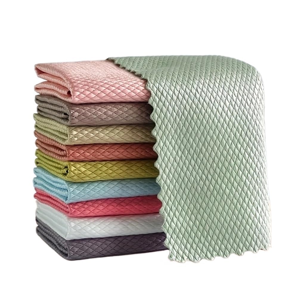 Jobaojiang Microfiber Glass Cleaning Cloth Rag Lint-Free For Windows Car Kitchen Mirror No Trace Reusable Fish Scale Rag Polishing