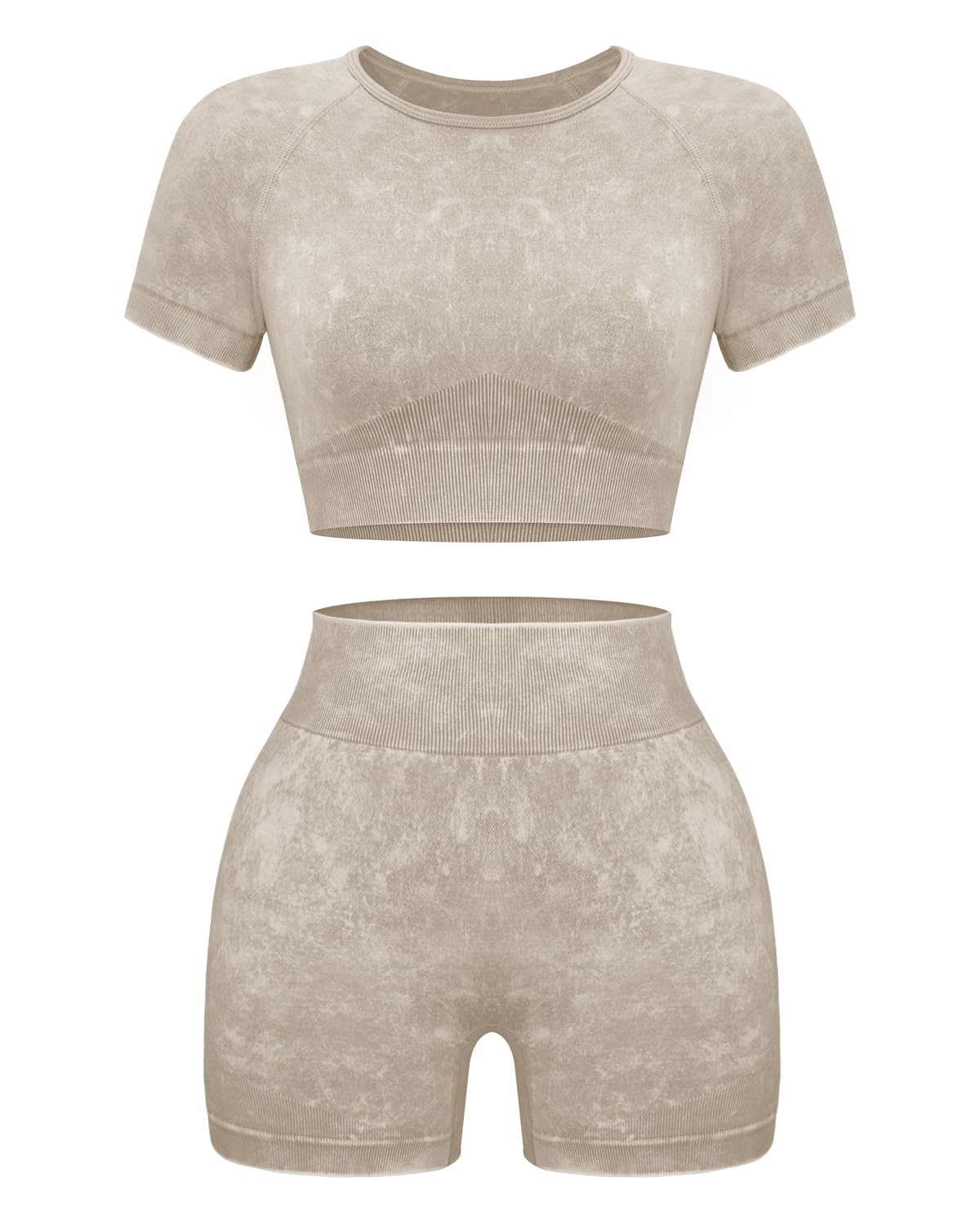 OLCHEE Womens Workout Sets 2 Piece - Seamless Acid Wash Yoga Outfits Shorts and Crop Top Matching Gym Athletic Clothing Set