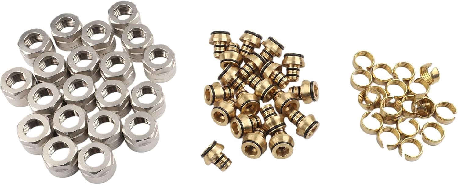 Nickel-Plated Brass Underfloor Heating Manifold Connectors, 16mm Pipe Fittings for Secure Watertight Plumbing Installation in Residential and Commercial Systems
