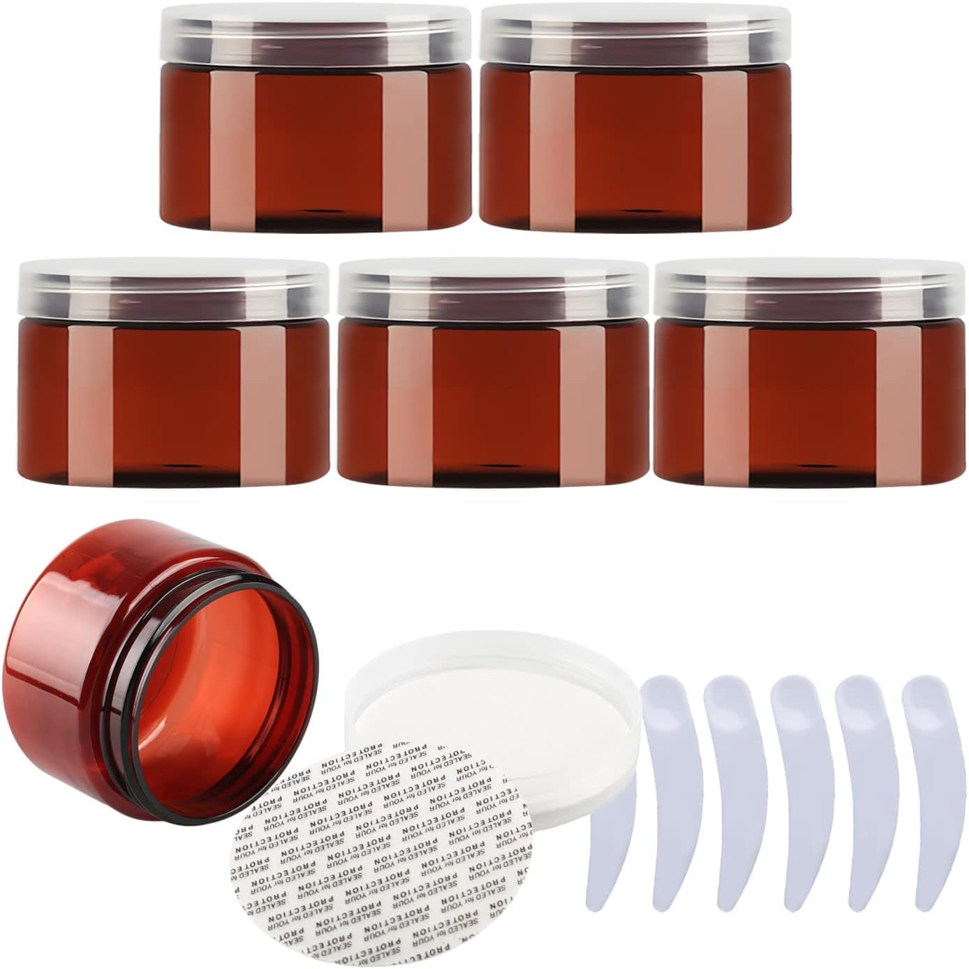FLYIODFCXV cosmetic jar, Pack of 6,Plastic Cream Jars Cosmetic Pots with Clear Lids Containers for Toiletries(Brown,150ml)