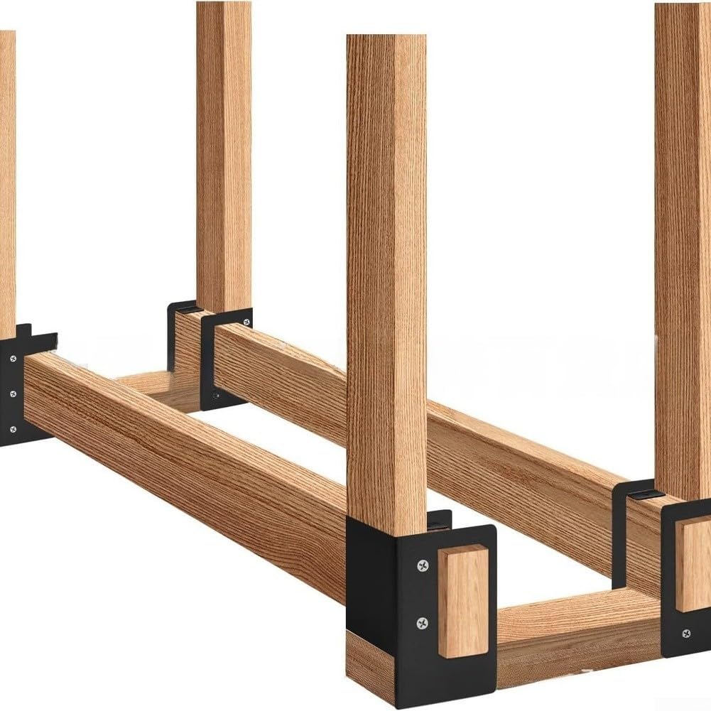 HpLive Verstellbares Kaminholzregal Stahl Schwarz Innen Außen(4 Pieces) | Individuell einstellbar, passt sich Log-Größen an, flexibel nutzbar, für ideal für Vorrat