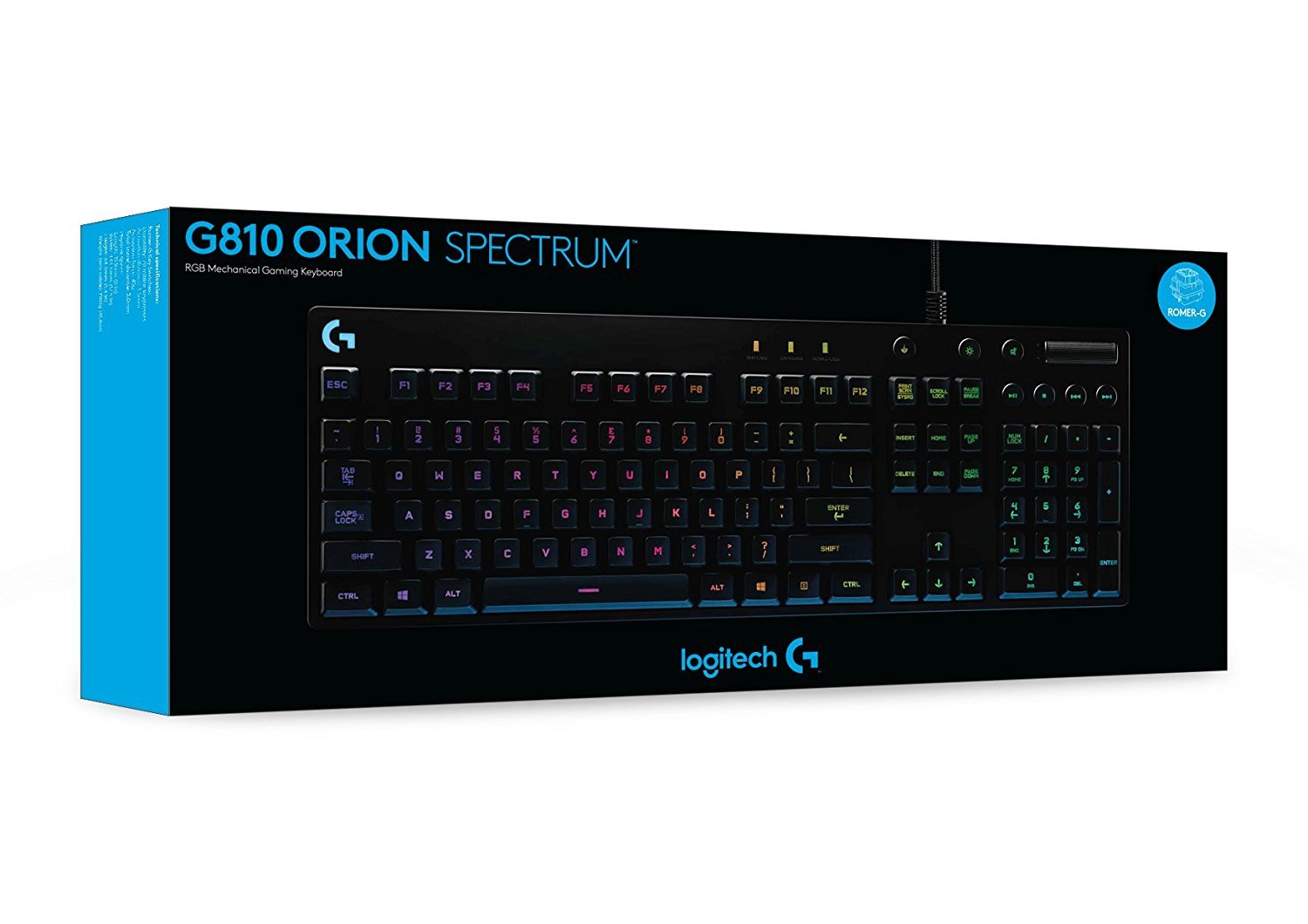 Logitech G810 Orion Spectrum RGB Mechanical Gaming Keyboard – Easy-Access Media Control, Backlit Multicolor LED, Romer-G Mechanical Key Switches