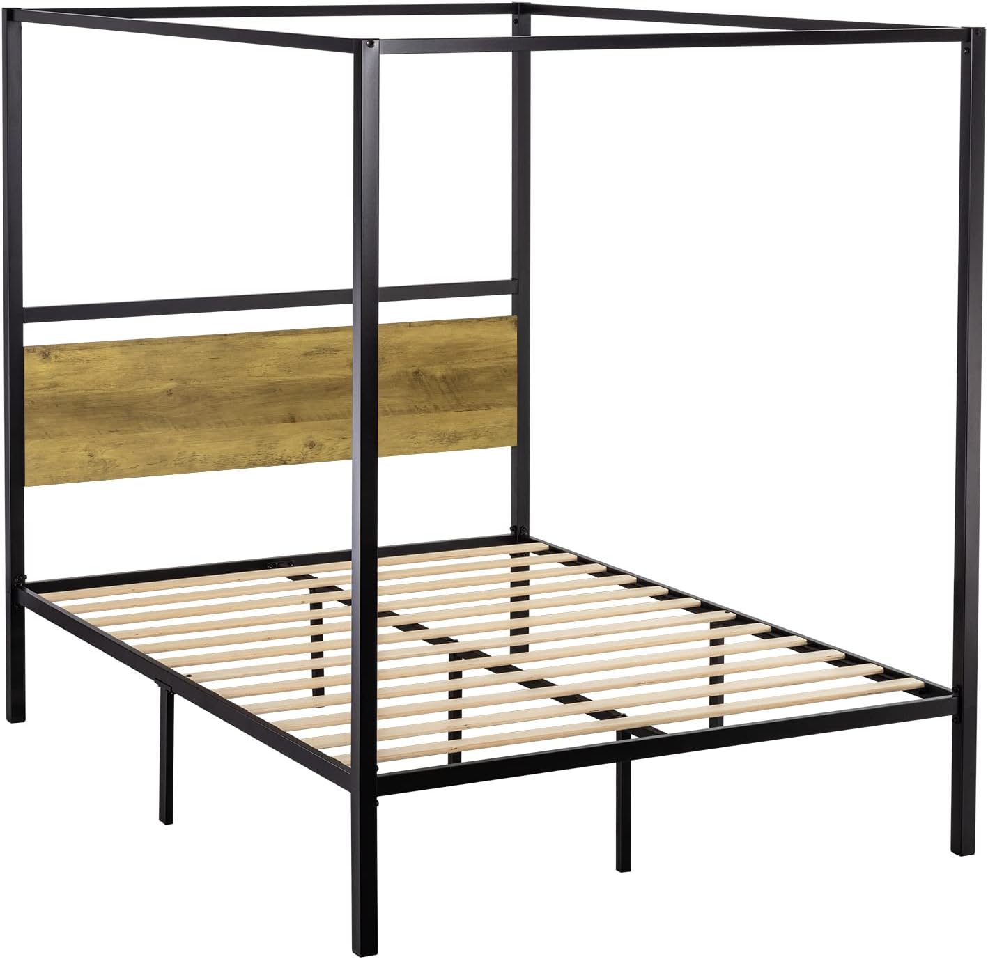 IMUsee bed frame without mattress, showing the metal structure and wooden slats