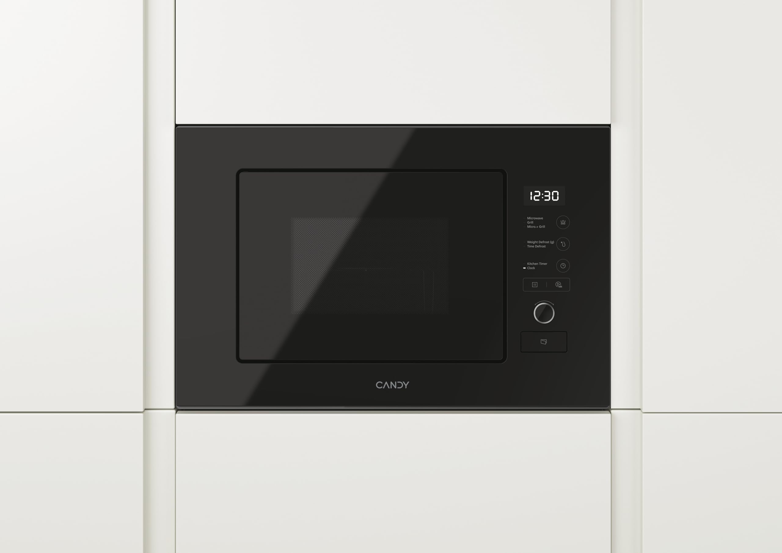 Candy MICG20GDFB Einbau-Mikrowelle I Volumen: 20 Liter I Mikrowelle: 800W, Grill: 1000W I schwarzes Glas