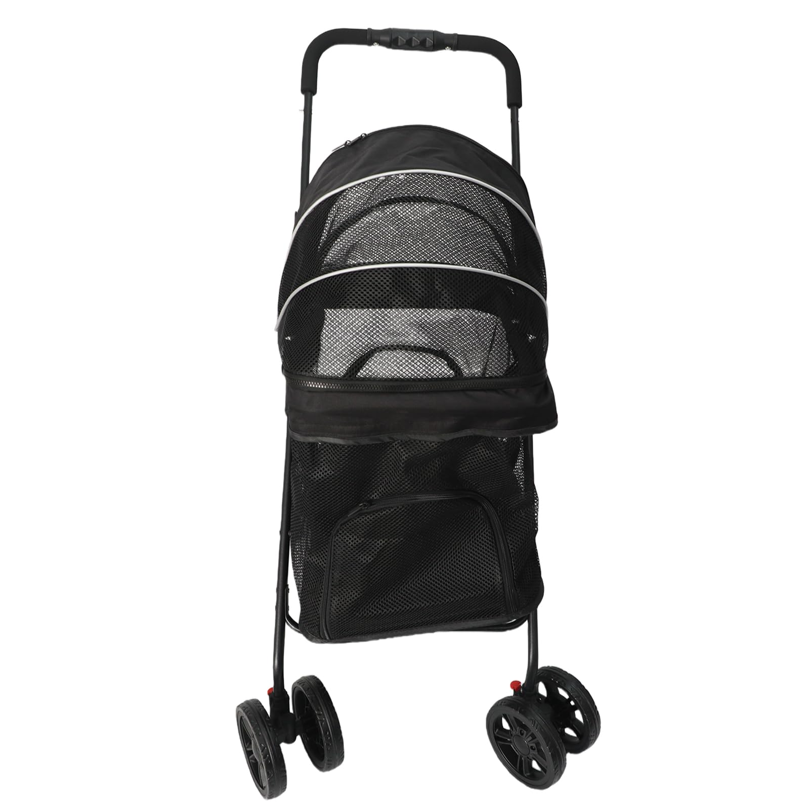 Cochecito plegable para mascotas, malla transpirable de 360 ​​grados con dosel con cremallera de 2 vías, bandeja de comida desmontable, portavasos, cochecito de viaje para perros (Negra)