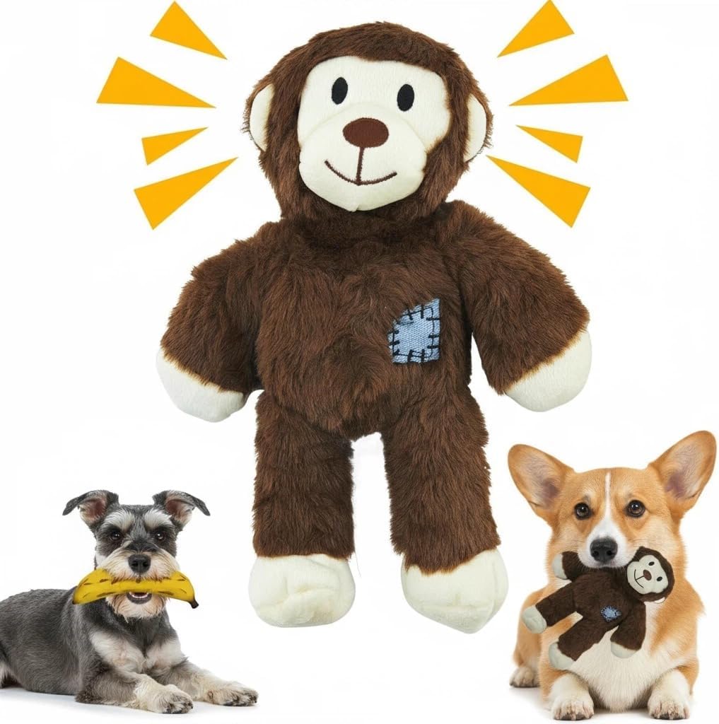Juguetes para Perros Chirriantes, Set de Mono de Peluche y Plátano de Silicona