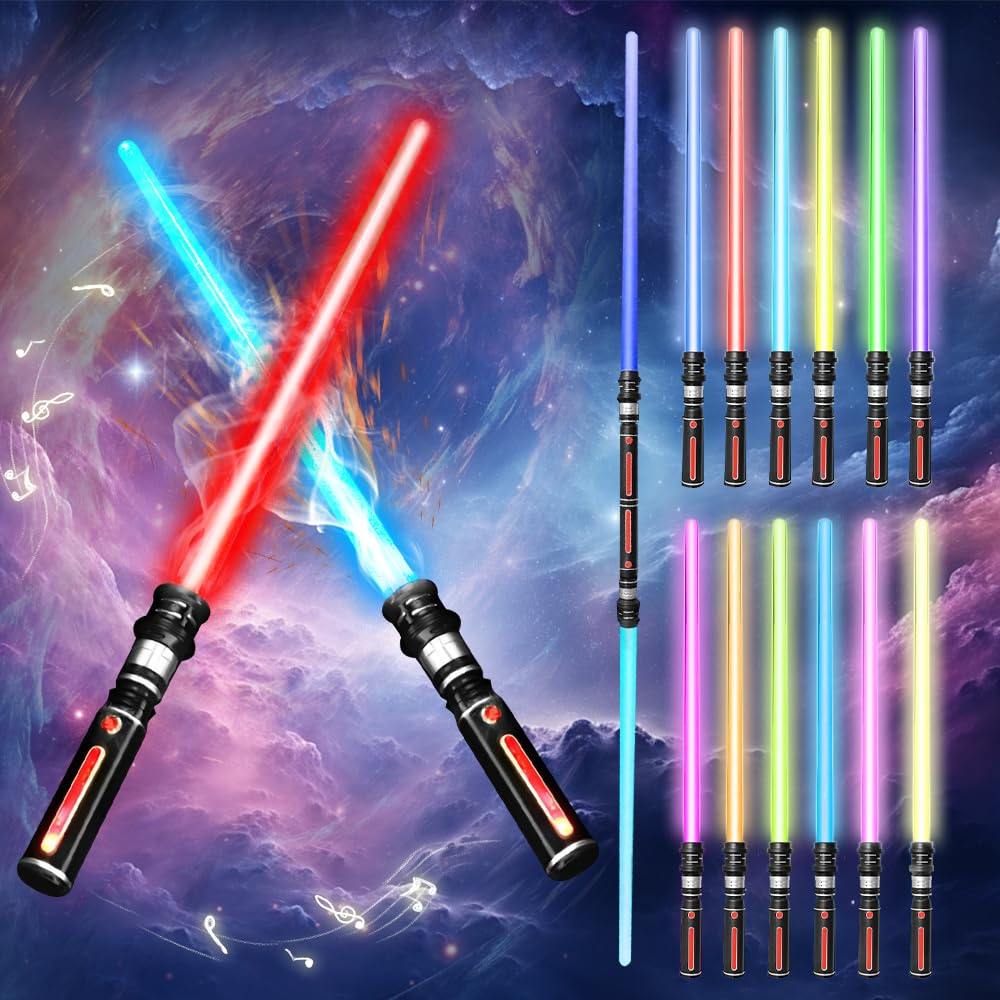 Lightsaber, 2-pack Connectable 12 LED color-changing lightsabers with FX Sounds, Extendable Light Sabers, Motion Sensitive Lightsabers for Dress Up Roleplay Halloween Party