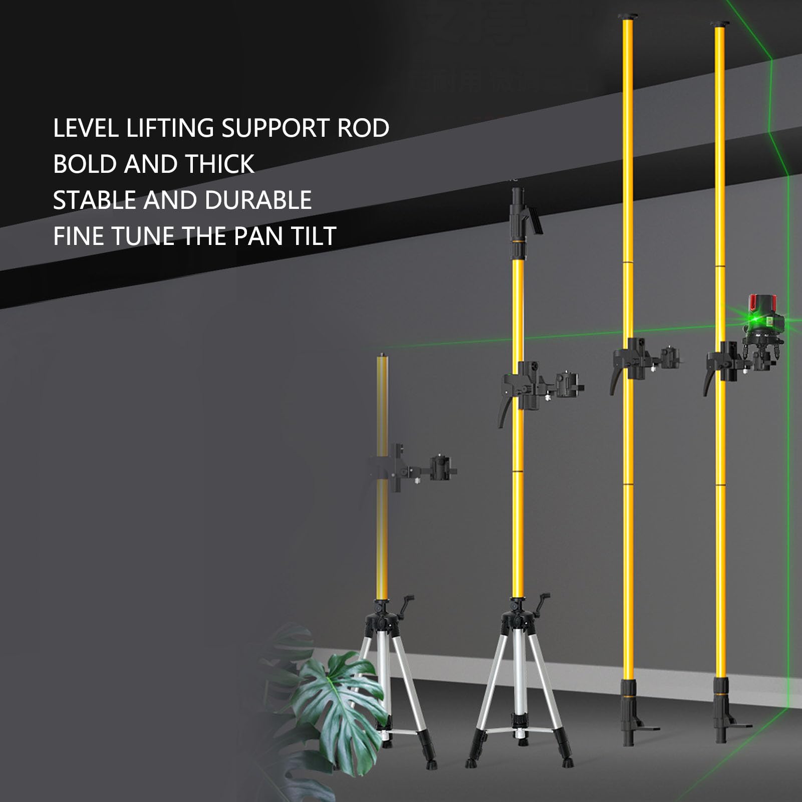 Varilla Telescópica Láser, Rotación de 360 ​​grados, Multifunción, Ajuste Fino, Trípode Telescópico, Herramienta de Nivelación, Aleación de Aluminio ABS