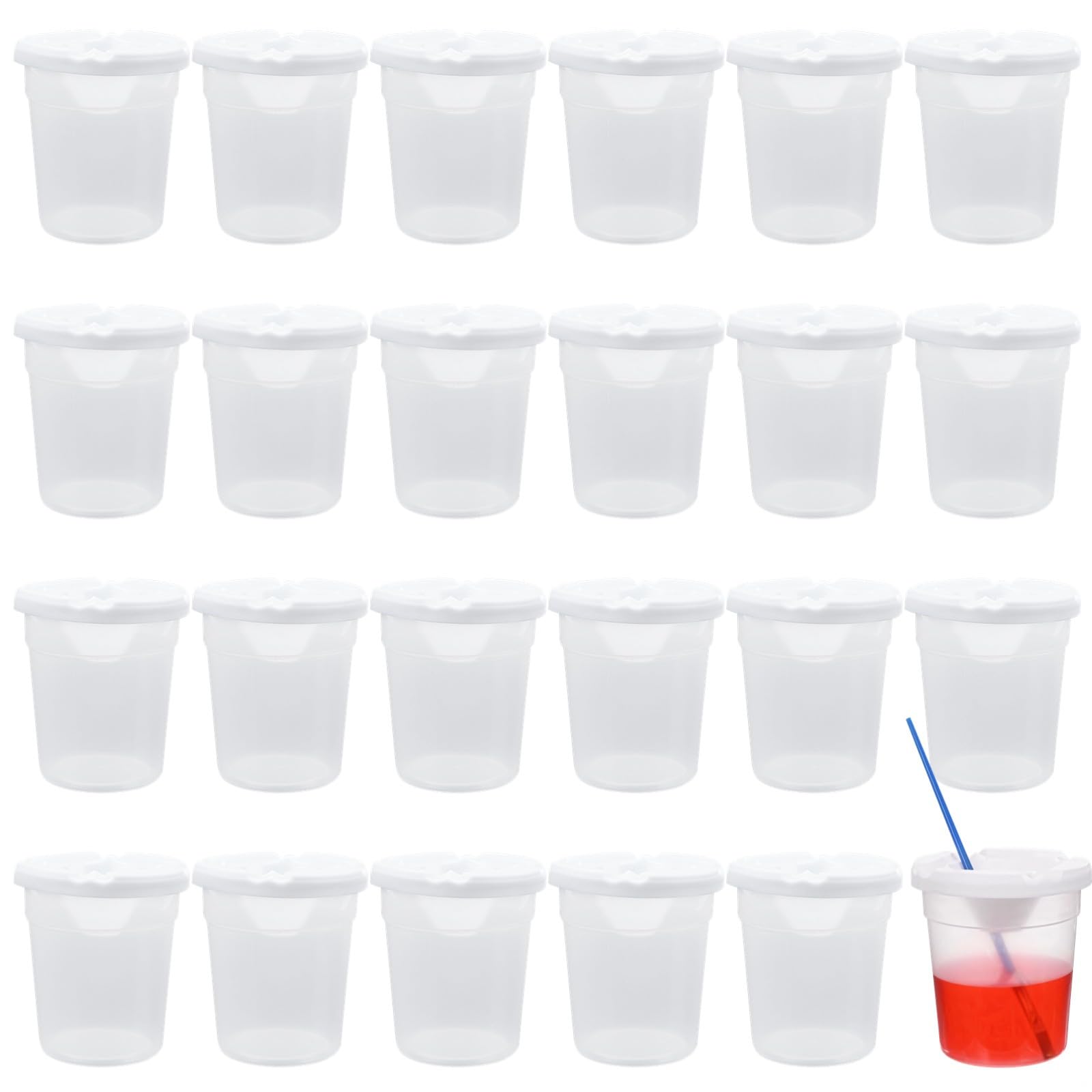 Bosreroy 24 Pack Spill-Proof Paint Cups with Lids for Art Classes, Plastic Craft Cups for Painting Parties