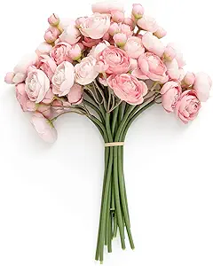 Ling's Moment Ranunculus Artificial Flower, Faux Silk Mini Ranunculus Flowers for DIY Bouquet, Bulk Fake Wedding Filler Flowers for Centerpieces Arrangements Bridal Shower Decorations, Dusty Rose