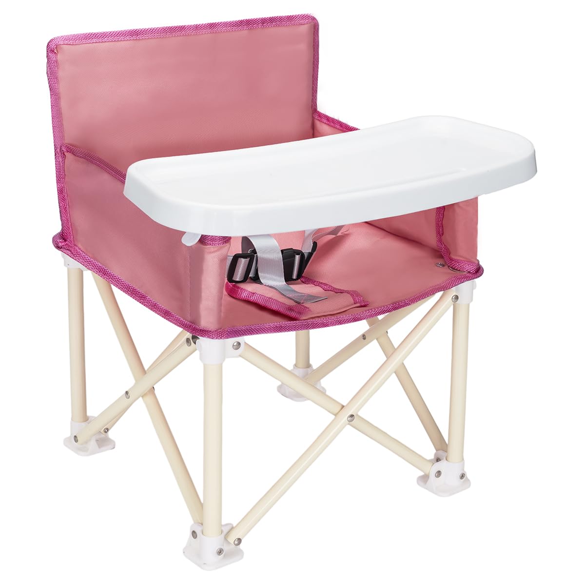SELECTSHOP Silla Para Bebe Portatil Plegable Silla para Comer Ajustable Con Bandeja Desmontable Asiento Elevado Para Uso Interior Con Cinturon de Seguridad Periquera Para Bebe (Rosa.)