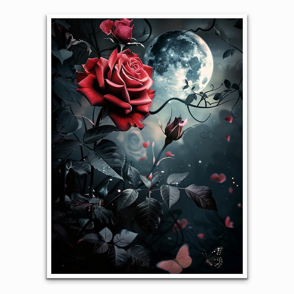 Amazon.com: Full Moon with Rose poster print Dark Romantic Rose