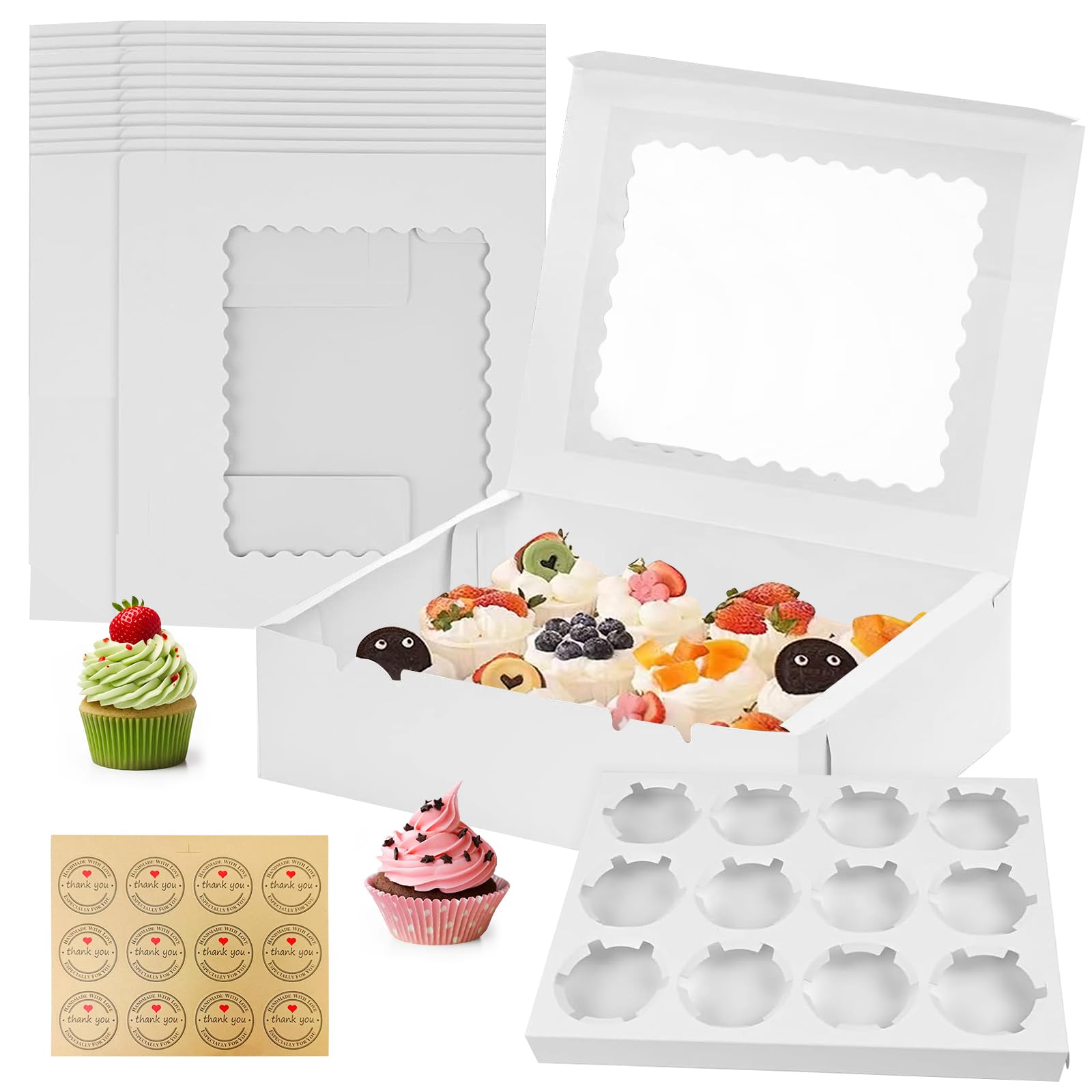 CUESVAP Cupcake Transportboxen 10er Set - Mit Sichtfenster Für Bäckereien