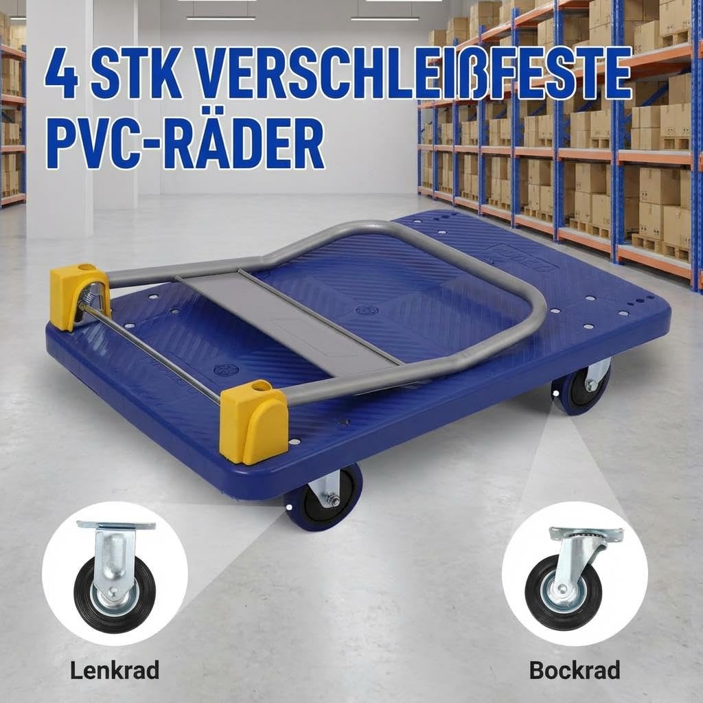 GarveeTech Plattformwagen Klappbar 600kg, 89x59cm Schwerlast Transportwagen | 360° Leichtlaufrollen, rutschfeste Oberfläche, für Lager & Werkstatt, ergonomischer Griff, platzsparend, stabil, robust