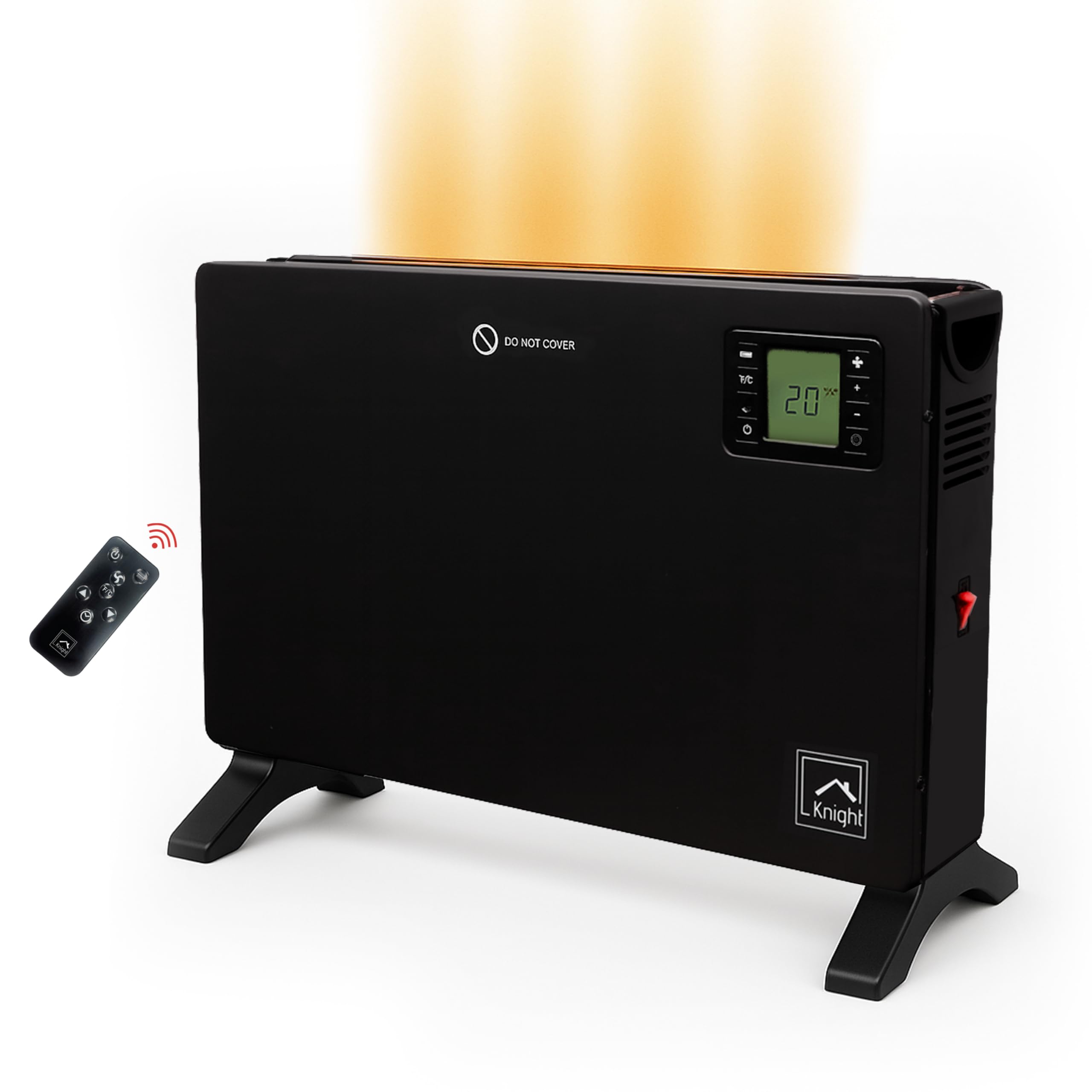 KNIGHT Convector Heater with Remote Control & Timer, Turbo Fan, Freestanding Floor Heater with LED Display, Touch Control Panel, Overheat Protection & Carry Handles – Matt Black