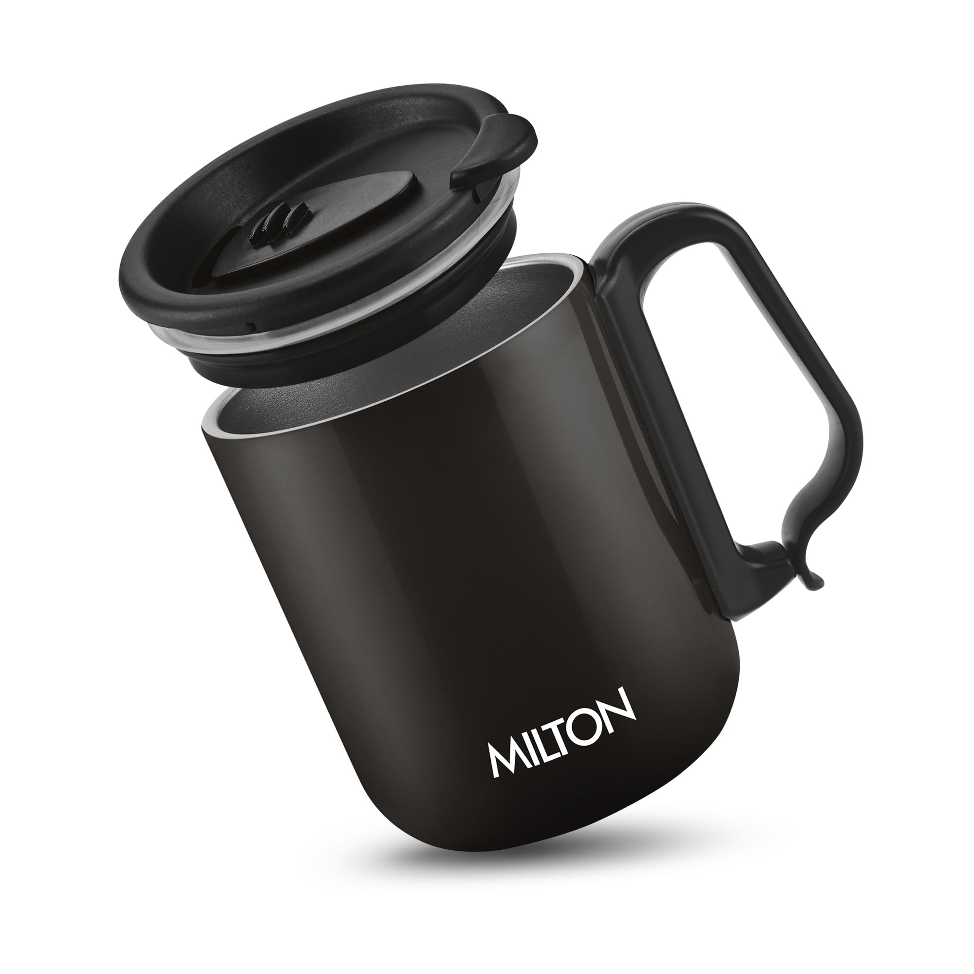 MILTON Harbor Coffee Mug 300 Double Walled Non - Insulated | 300 ml Inner Stainless Steel Tea Mug with Lid & Handle | Hot & Cold | Coffee Mug Travel Tea Cup | Black Coffee | Tea Cup Single | Black-image-6